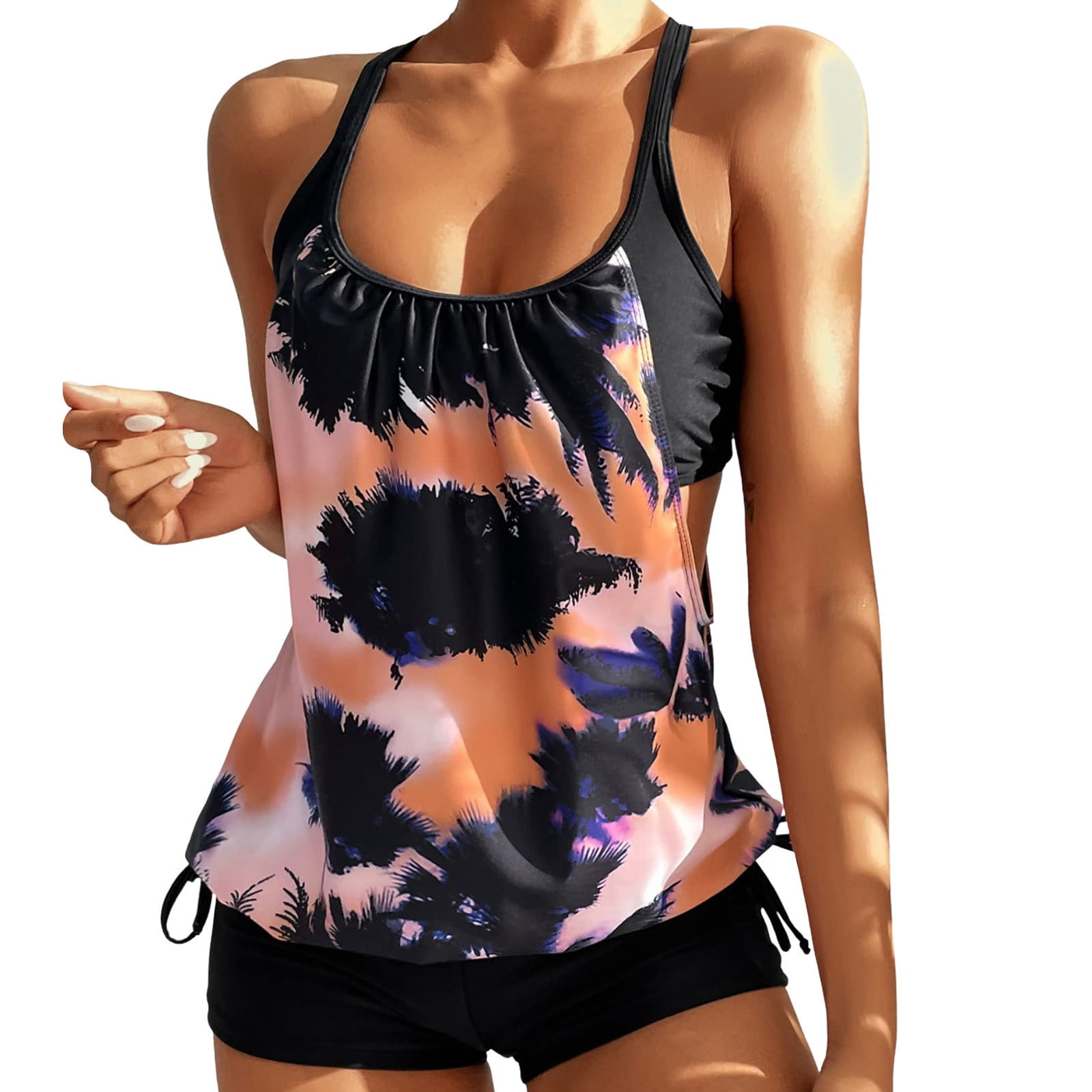 Plus Size Women's Tankini Shorts Set Ladies Swimming Costumes Two Piece Swimsuit | UK