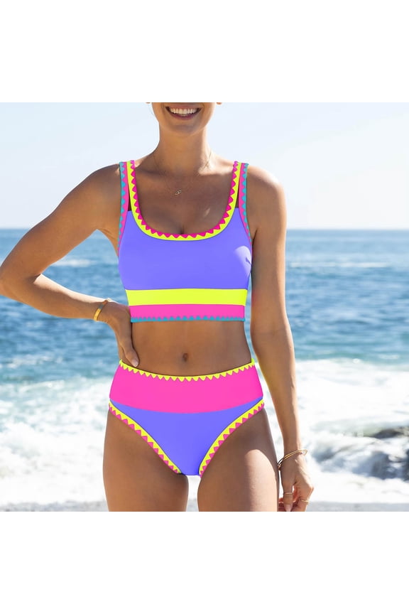 Tummy Control Swimsuits for Women High Waisted Neon Bikini Sets 3 Piece Sporty Bathing Suit with Skirt