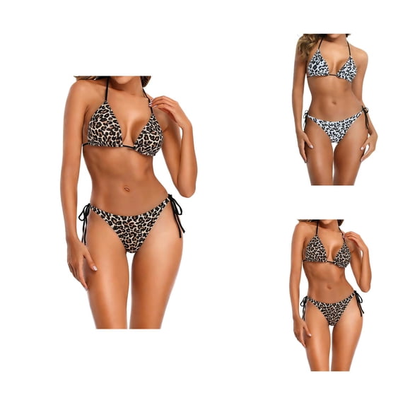 Tummy Control Swimsuits for Women Leopard Print Off Shoulder Bikini Set High Waist Backless Suit