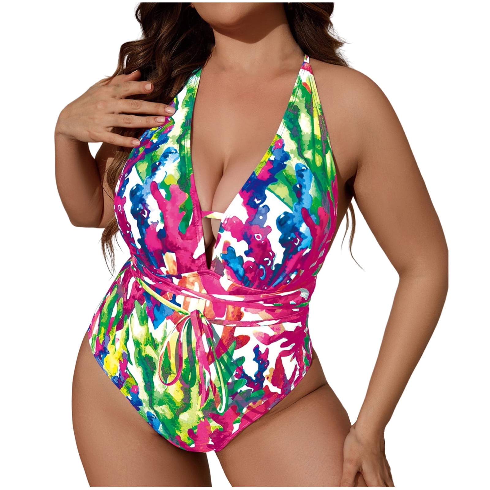 MSW Navy Classic One-Piece V-Neck Swimdress Tummy Control Plus Size main image 0