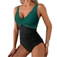 thumbnail image 1 of Tummy Control Swimsuits for Women Slimming One Piece Bathing Suit Retro Ruched Push Up Vintage Padded Swimwear Green 2XL, 1 of 5