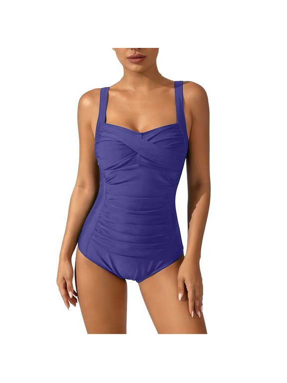 Tummy Control Swimwear Halter One Piece Slimming Vintage Retro Swimsuit Womens Ruched Push Up Bathing Suit Twist Bathing Suit Top