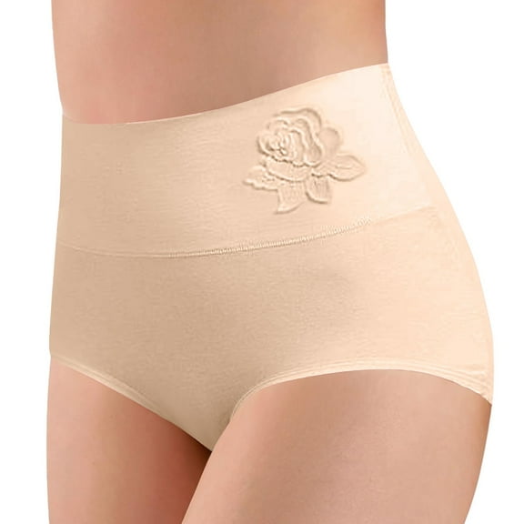 Tummy Control Underwear For Women Cotton High Waisted Full Coverage Panties Soft Breathable Ladies Briefs Beige XL