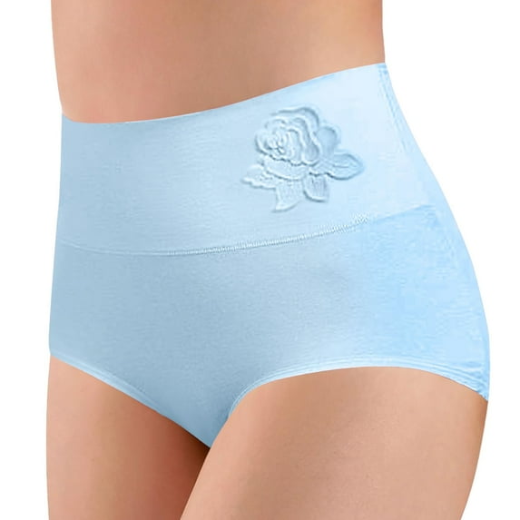 Tummy Control Underwear For Women Cotton High Waisted Full Coverage Panties Soft Breathable Ladies Briefs Light Blue XXL