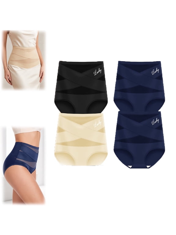 Tummy Control Underwear Women 4 Pack, High Waisted Postpartum Panties Full Coverage No Muffin Top Briefs(Mixed 4PCS L)