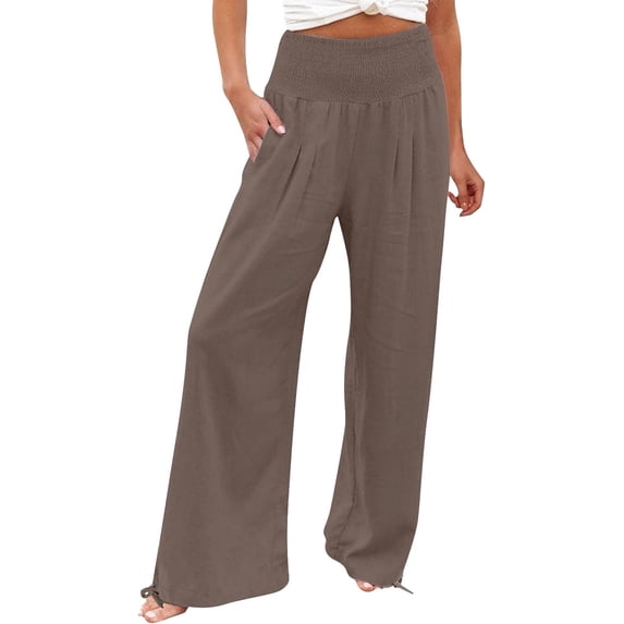 Tummy Control Women High Waisted Lounge Pants Casual Wide Leg Boho Trouser Summer Drawstring Sweatpants with Pocket