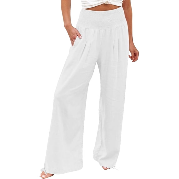 Tummy Control Women High Waisted Lounge Pants Casual Wide Leg Boho Trouser Summer Drawstring Sweatpants with Pocket