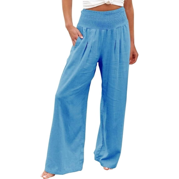 Tummy Control Women High Waisted Lounge Pants Casual Wide Leg Boho Trouser Summer Drawstring Sweatpants with Pocket