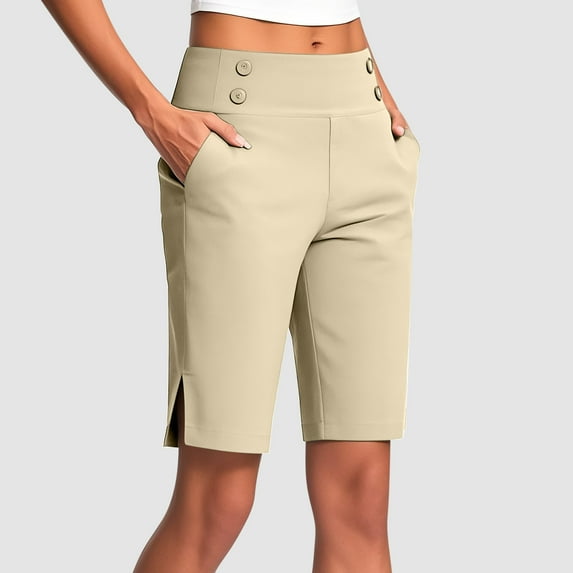 Tummy Control Women Leggings Plus Size Elastic Waist Workout Athletic Running Leggings Yoga Shorts for Women Beige S