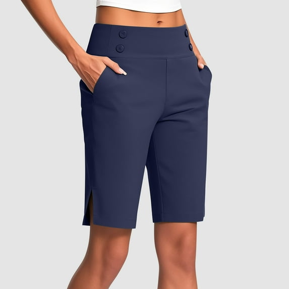 Tummy Control Women Leggings Plus Size Elastic Waist Workout Athletic Running Leggings Yoga Shorts for Women Navy Blue M