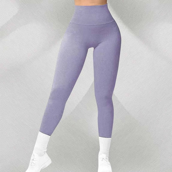 Tummy Control Workout Leggings With Pockets High Waist Athletic Yoga Pants For Women Running, Fitness Purple M