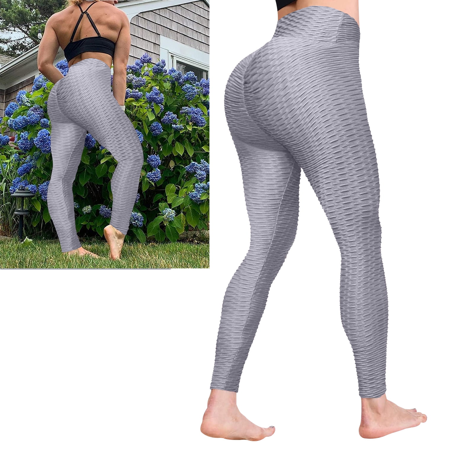 Tummy Control Workout Ruched Butt Lifting Stretchy Leggings, High Waist  Scrunch Booty Yoga Pants for Women Tiktok Leggings (2XL Size, Gray) 