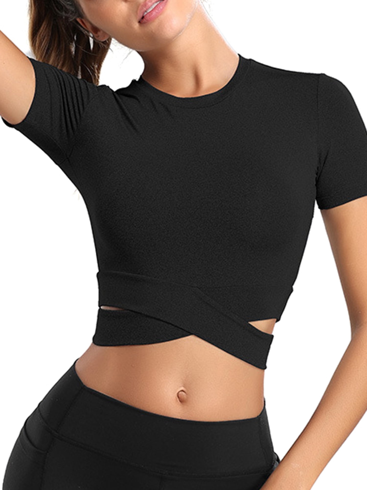  CRZ YOGA Butterluxe Short Sleeve Shirts for Women High Neck  Crop Tops Basic Fitted T-Shirt Gym Workout Top Black XX-Small : Clothing,  Shoes & Jewelry