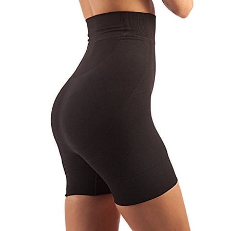 Tummy Flatting & Butt enhancing High Waist Compression Mini Shorts. Microfiber Shape Wear. For Slimmer Look & After Cosmetic Surgery. Post-Op Garments. Fine Italian Made Quality & Style.(Med. Black)