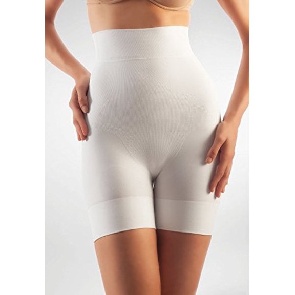 Tummy Flatting& Butt enhancing High Waist Compression Mini Shorts. Microfiber Shape Wear. For Slimmer Look & After Cosmetic Surgery. Post-Op Garments. Fine Italian Made Quality & Style.(Med. White)