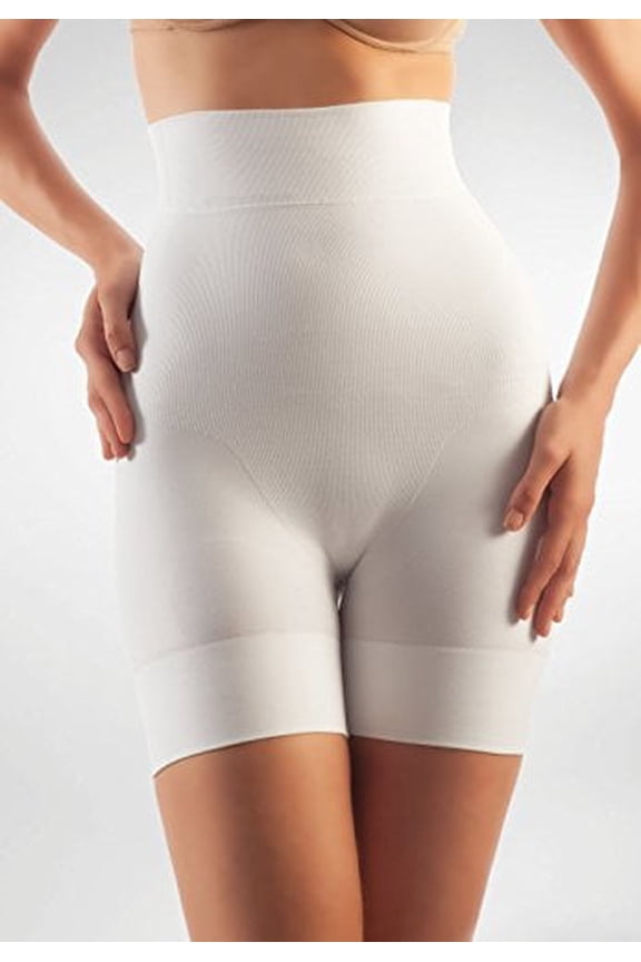 Tummy Flatting& Butt enhancing High Waist Compression Mini Shorts. Microfiber Shape Wear. For Slimmer Look & After Cosmetic Surgery. Post-Op Garments. Fine Italian Made Quality & Style.(Med. White)