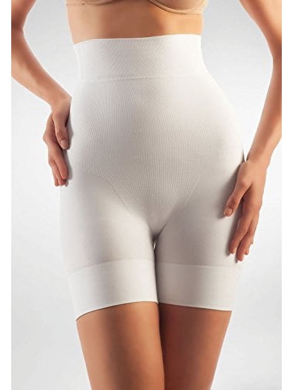 Tummy Flatting & Butt enhancing High Waist Compression Mini Shorts. Microfiber Shape Wear. For Slimmer Look & After Cosmetic Surgery. Post-Op Garments. Fine Italian Made Quality & Style.(Large White)