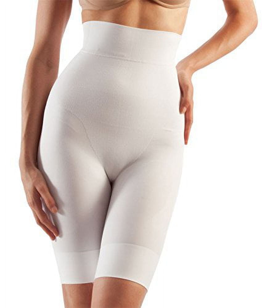Tummy Flatting & Butt enhancing High Waist Compression Shorts. Microfiber  Shape Wear. For Slimmer Look & After Cosmetic Surgery. Post-Op Garments.  Fine Italian Made Quality & Style(Small White) 
