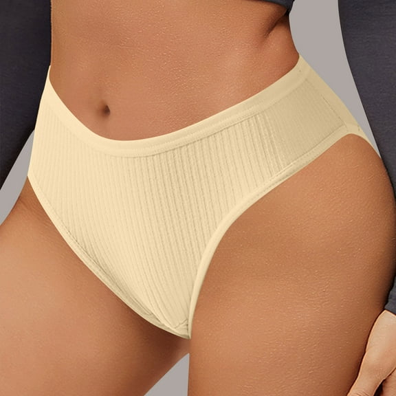 Tummy Panties for Women Women's Ribbed Low-Waisted Briefs Women Panties Cotton Yellow S
