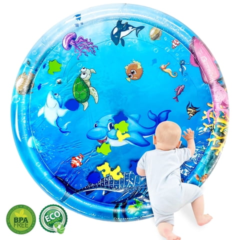 Tummy Time Mat, BUSATIA Water Play Mat for Babies Inflatable Tummy Time Water Play Mat for Infants and Toddlers 3 to 12 Months Promote Development Toys, Cute Baby Play Mat