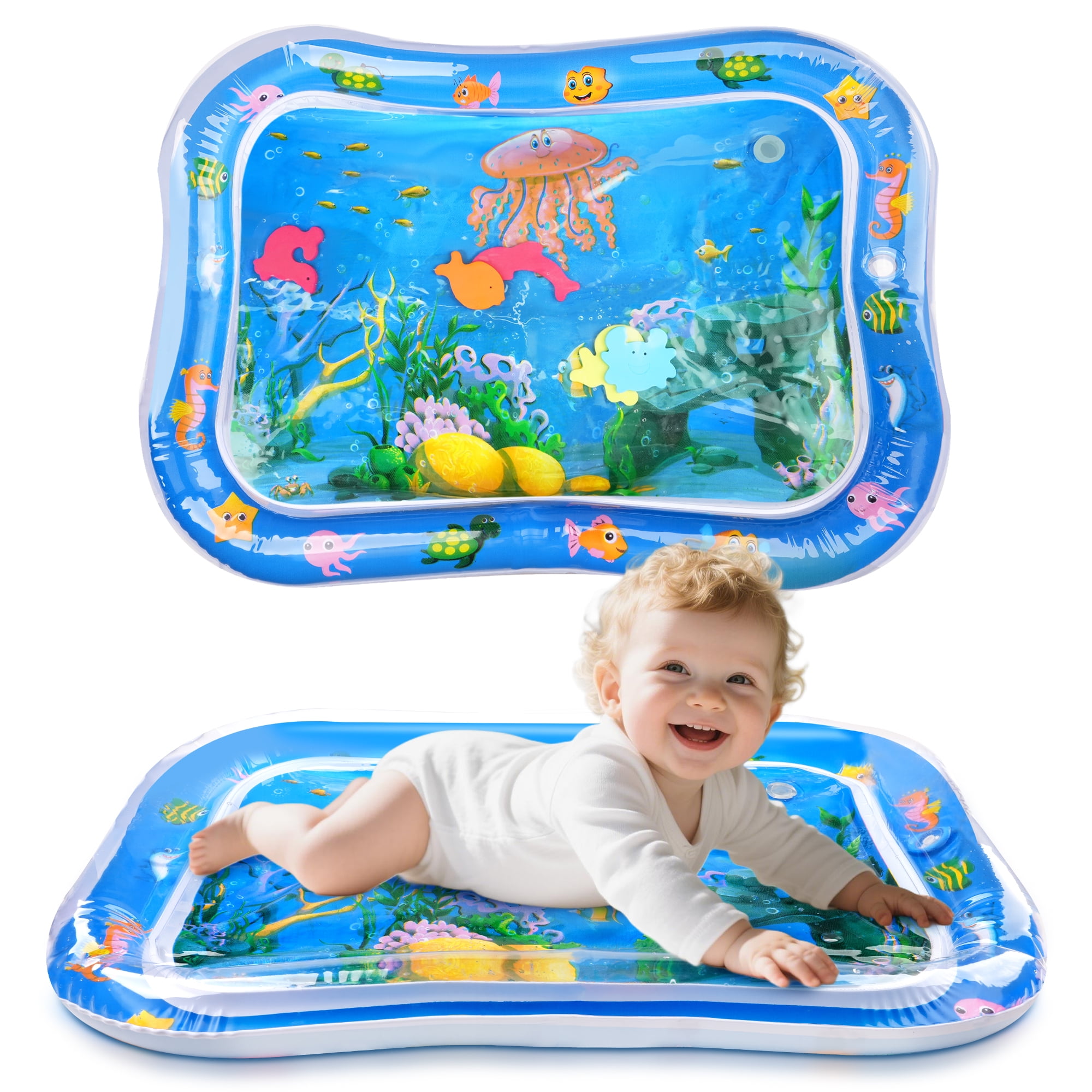 Tummy Time Water Mat,Inflatable Baby Play Mat for Newborn Infant 3 to 24 Month Boy Girl,Promoting Baby Motor and Sensory Development,Great Gift Idea,Blue