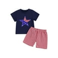 thumbnail image 1 of BemeyourBBs Baby Boys Patriotic Outfits Embroidery T-Shirt and Plaid/Stripe Shorts, 1 of 9