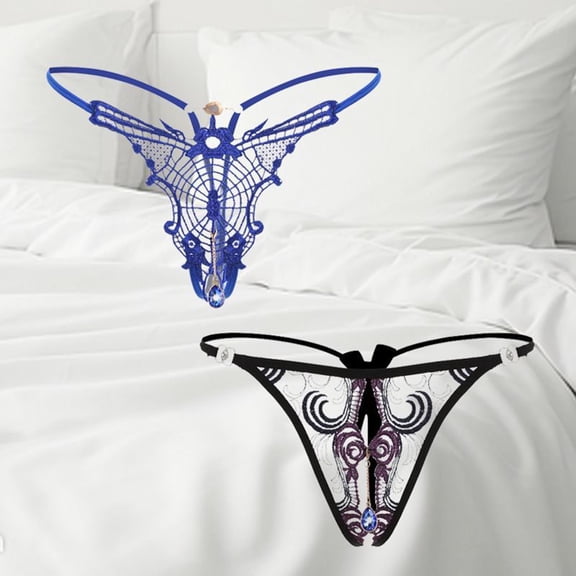 Tummy Underwear for Women 2pack Women Floral Lace Panties Y-Back G-String Thongs Underwear for Valentine's Day Casual Blue One Size