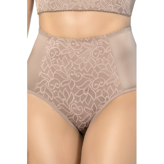 Tummy control panty in lace and spandex - High waist - Dark Nude L