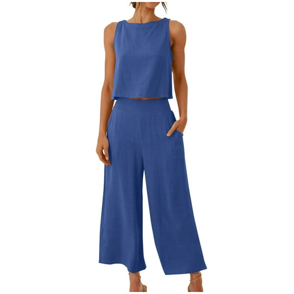 Tumotour 2 Pieces Going Out Outfits For Women Casual Loose Sleeveless Tank Top And Wide Leg Pant Sets Summer Matching