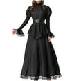 thumbnail image 1 of Tumotour 2PC Gothic Court Style Witch Dress Sets for Women's Long Puff Sleeves Belt Tunic Top with A-Line Lace Skirt Gothic Halloween Outfit, 1 of 9