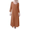 thumbnail image 1 of Tumotour 3/4 Sleeve Cotton Linen T-Shirt Dress for Women's Square Neckline A-Line Long Dress Plus Size Fall Tunic Dress, 1 of 6