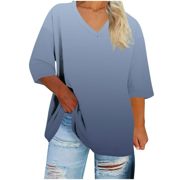 Tumotour 3/4 Sleeve Shirts for women summer Outfits Tunic Tops Dressy Shirt Casual V-Neck Basic Tee Loose Fit Blouses Pullover top