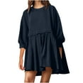 thumbnail image 1 of Tumotour 3/4 Sleeve Summer T-Shirt Dress for Women's Ruffled Pleated Hem Patchwork Crew Neck Mini Dress Loose Beach Sundress, 1 of 5