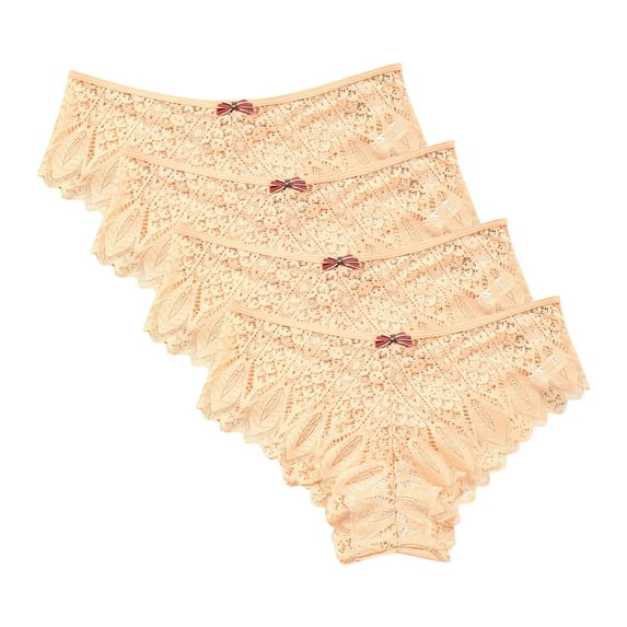 Tumotour 4Pack Panties for Women Plus Size Lace Briefs Casual Solid Color Multipack Underpants