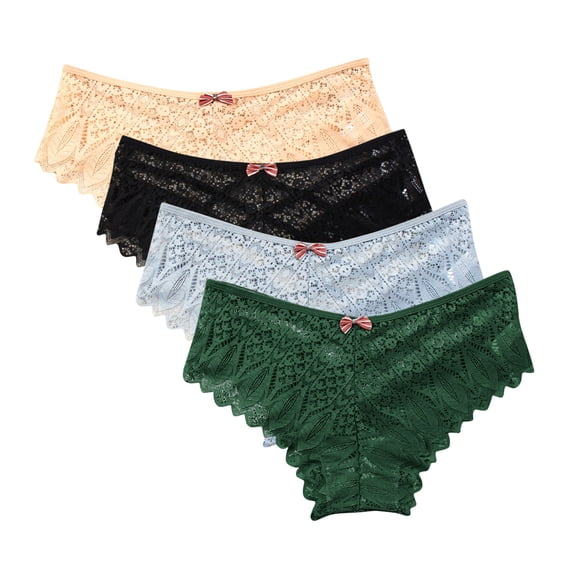 Tumotour 4Pack Panties for Women Plus Size Lace Briefs Casual Solid Color Multipack Underpants