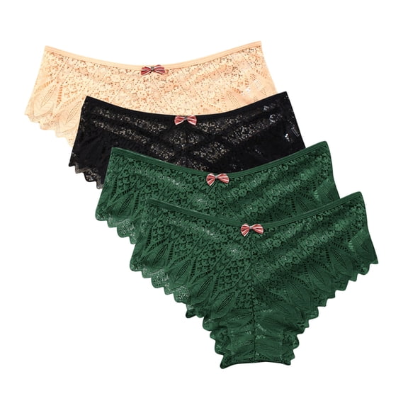 Tumotour 4Pack Panties for Women Plus Size Lace Briefs Casual Solid Color Multipack Underpants