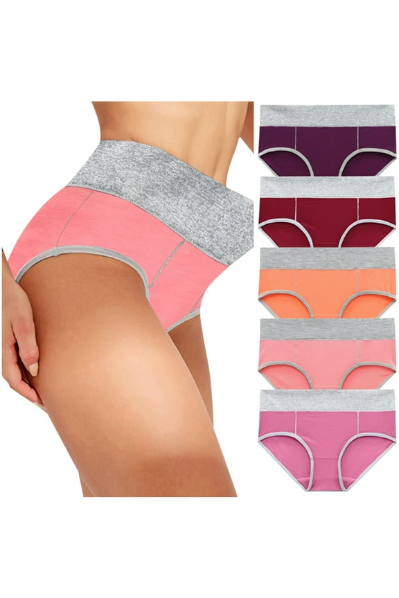 5PC Oversized Underwear for women Cotton Panties High Waist Panty Soft Ladies Hi-Cut Briefs Stretch Briefs Multipack Bikini Panties