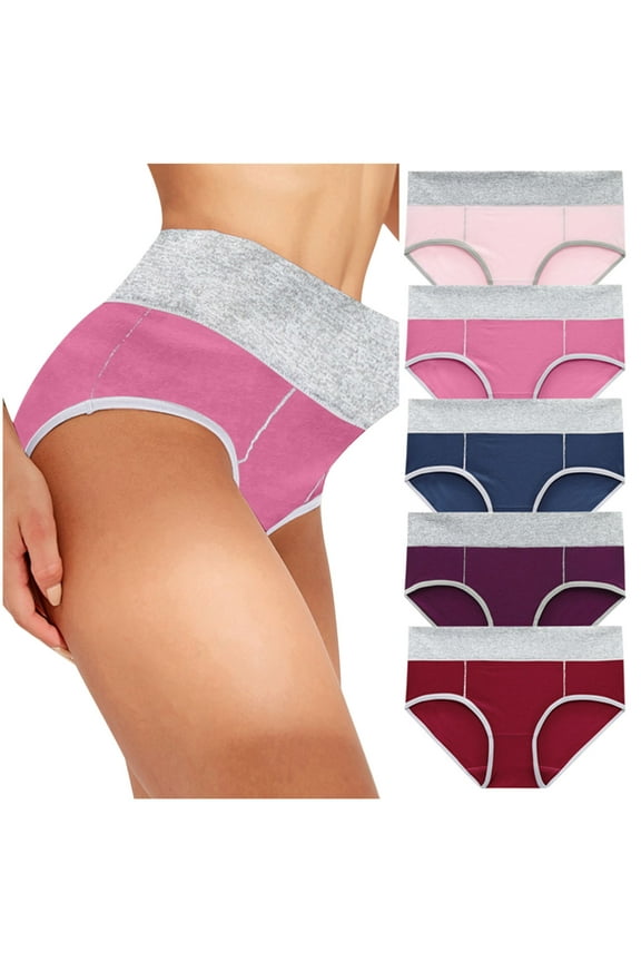 5PC Oversized Underwear for women Cotton Panties High Waist Panty Soft Ladies Hi-Cut Briefs Stretch Briefs Multipack Bikini Panties