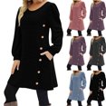 thumbnail image 1 of Tumotour A-Line Mini Dress for Women's Plus Size Long Sleeve Casual Round-Neck Buttoned Fall Tunic Dress With Pockets Going Out Dress, 1 of 8