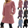 thumbnail image 1 of Tumotour A-Line Mini Dress for Women's Plus Size Long Sleeve Casual Round-Neck Buttoned Fall Tunic Dress With Pockets Going Out Dress, 1 of 9