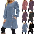 thumbnail image 1 of Tumotour A-Line Mini Dress for Women's Plus Size Long Sleeve Casual Round-Neck Buttoned Fall Tunic Dress With Pockets Going Out Dress, 1 of 8