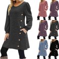 thumbnail image 1 of Tumotour A-Line Mini Dress for Women's Plus Size Long Sleeve Casual Round-Neck Buttoned Fall Tunic Dress With Pockets Going Out Dress, 1 of 8
