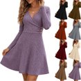thumbnail image 1 of Tumotour A-Line Mini Dress for Women's Plus Size Ribbed Long Sleeve V-Neck Wrap Dress Fall Tunic Dress With Decorative Buttons And Flared Hem, 1 of 9
