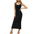 thumbnail image 1 of Tumotour Ankle-Length Dress For Women Sleeveless Square Neck Cotton Linen Thin Long Bodycon Dress Casual Solid Color Loose Long Maxi Dresses, 1 of 5