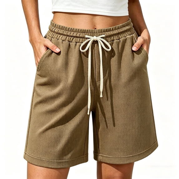 Tumotour Athletic Running Shorts for Women's Knee Length Outdoor Work Shorts Jogging Walkshort Drawstring Summer Bermuda Short with Pocket