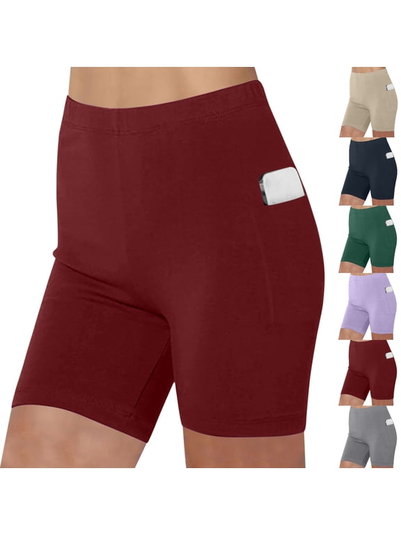 Athletic Running Yoga Short for Women's Elastic Waist Outdoor Work Shorts Jogging Walkshort Summer High Waisted Biker Shorts with Pocket