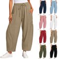 thumbnail image 1 of Tumotour Athletic Workout Running Pants for Women Elastic Waist Drawstring Wide-Leg Pants Slacks Summer Beach Trousers with Pocket, 1 of 7