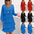 thumbnail image 1 of Tumotour Ayered Cake Dress for Women's Plus Size A-Line Cocktail-Length Dress Long Sleeve Casual Solid Color Square Neckline Fall Tunic Dress, 1 of 7