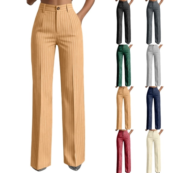 Tumotour Business Pant for Women Button High Waisted Wide-Leg Pants Office Work Trousers with Pocket Dress Pants