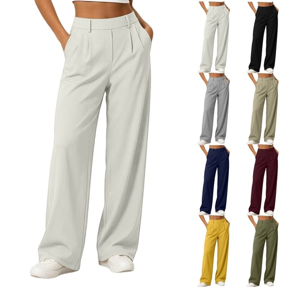 Tumotour Business Pant for Women Plus Size Stretchy Pleated Pull On Dress Trousers High Waist Elastic Wide-Leg Pants Work Trousers with Pocket